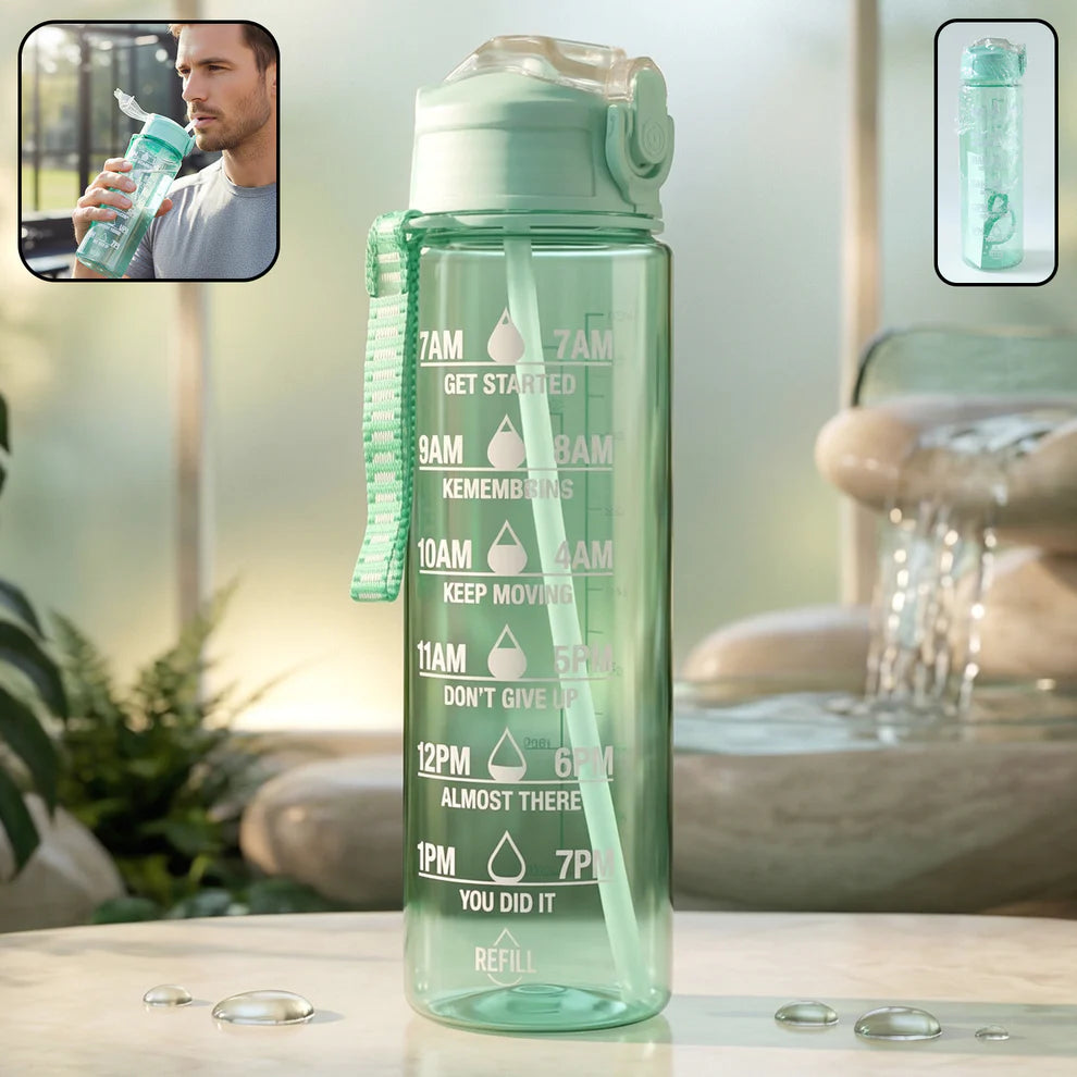 Utensia Motivational Water Bottle with Time Marker & Straw | Leakproof Flip-Top Lid | BPA-Free Fitness Water Bottle