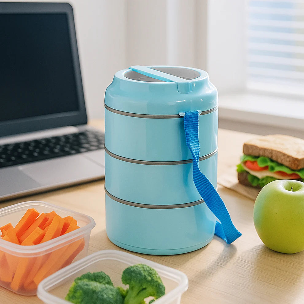 3-Layer Insulated Lunch Box Set with Handle & Carry Strap | Leakproof Food Container