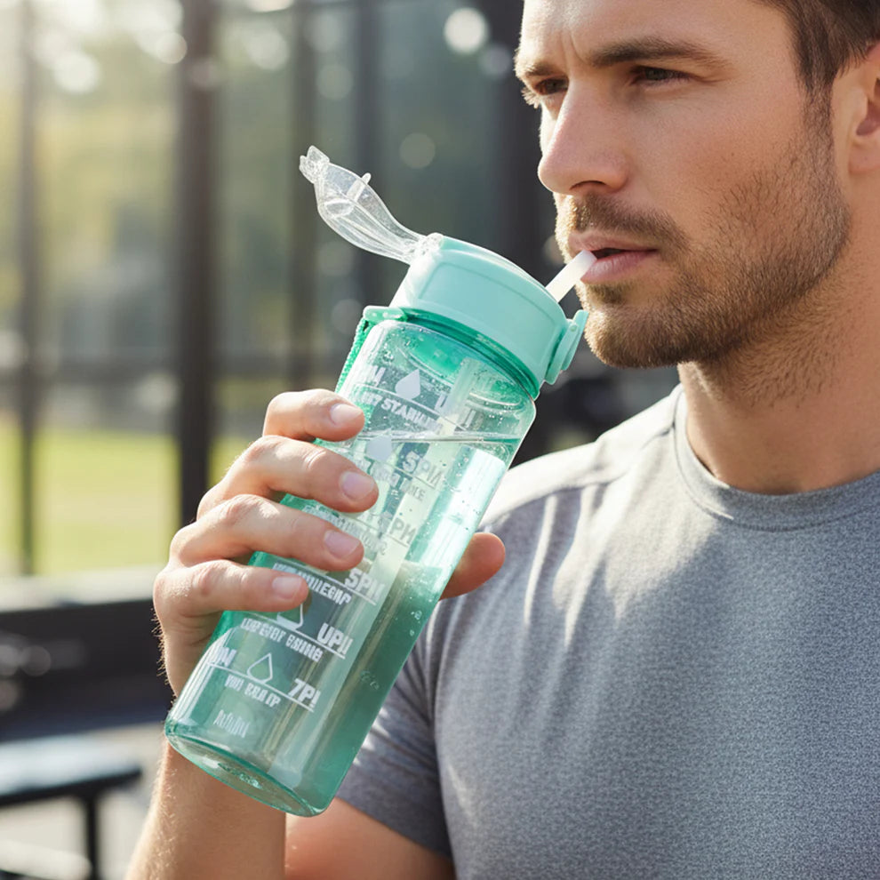 Utensia Motivational Water Bottle with Time Marker & Straw | Leakproof Flip-Top Lid | BPA-Free Fitness Water Bottle