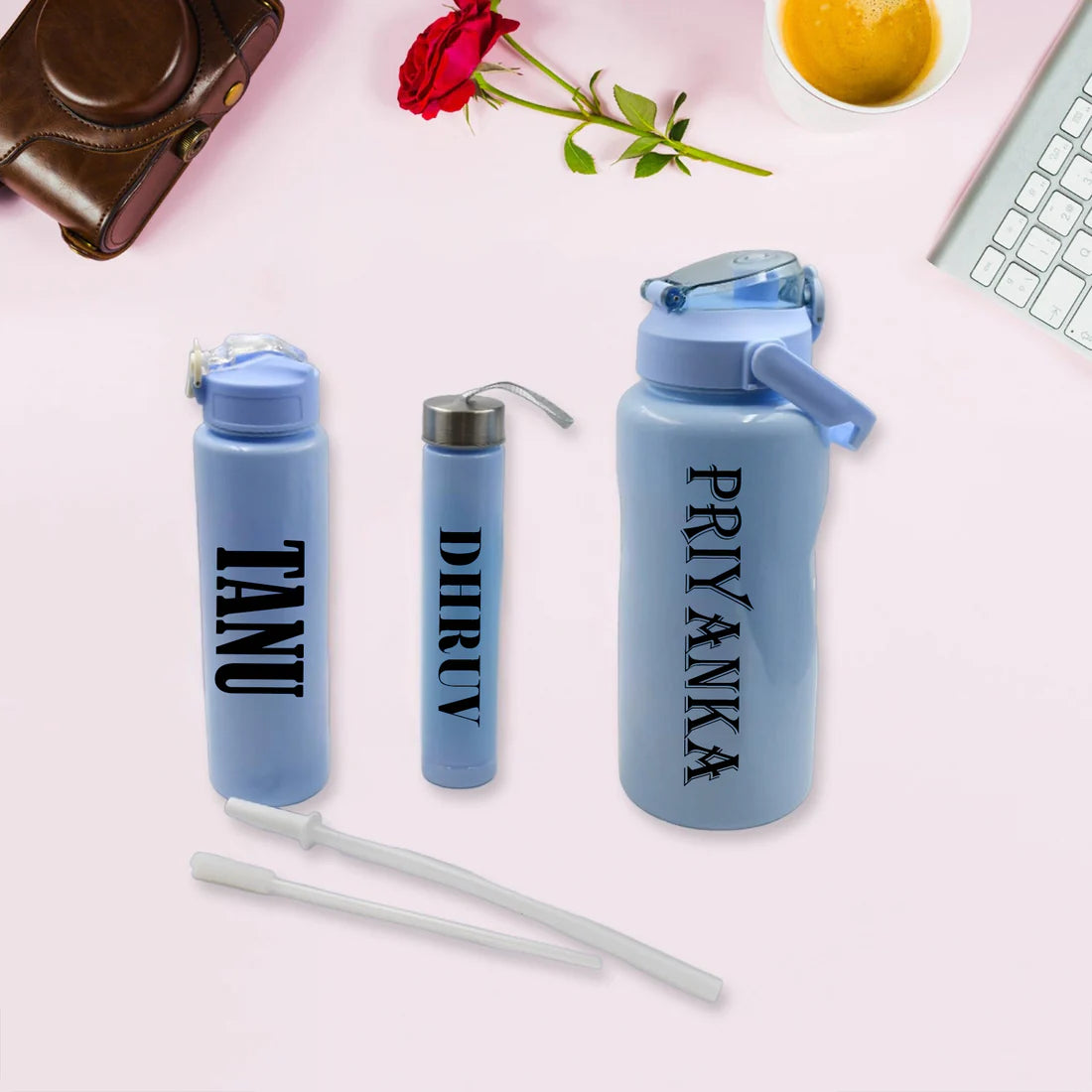 Utensia Customized BPA-Free Water Bottle Set (3 Pieces) | Personalized Name Bottles