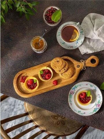 Wooden Serving Tray with Handle Snacks Desserts Tea Coffee Decorative Kitchen Serving Platter for Food Mango Wood Set of 2