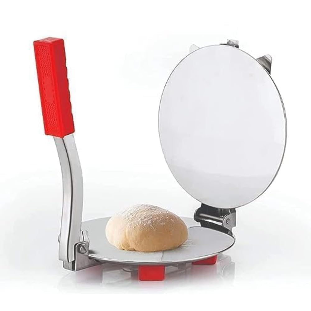 AMK HOME AND KITCHEN Stainless Steel Puri Maker Press Machine – Heavy-Duty Manual Dough Presser with Non-Slip Grip Handle | Ergonomic Chapati, Roti, Tortilla & Papad Pressing Maker Tool