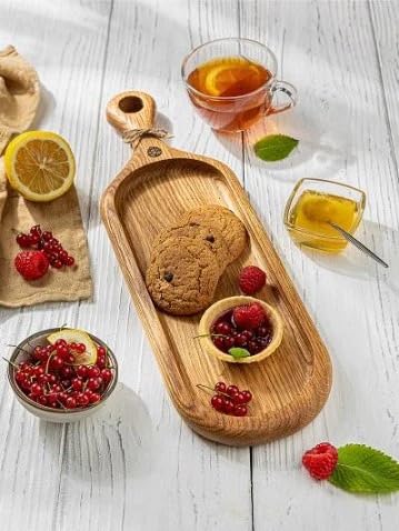 Wooden Serving Tray with Handle Snacks Desserts Tea Coffee Decorative Kitchen Serving Platter for Food Mango Wood Set of 2