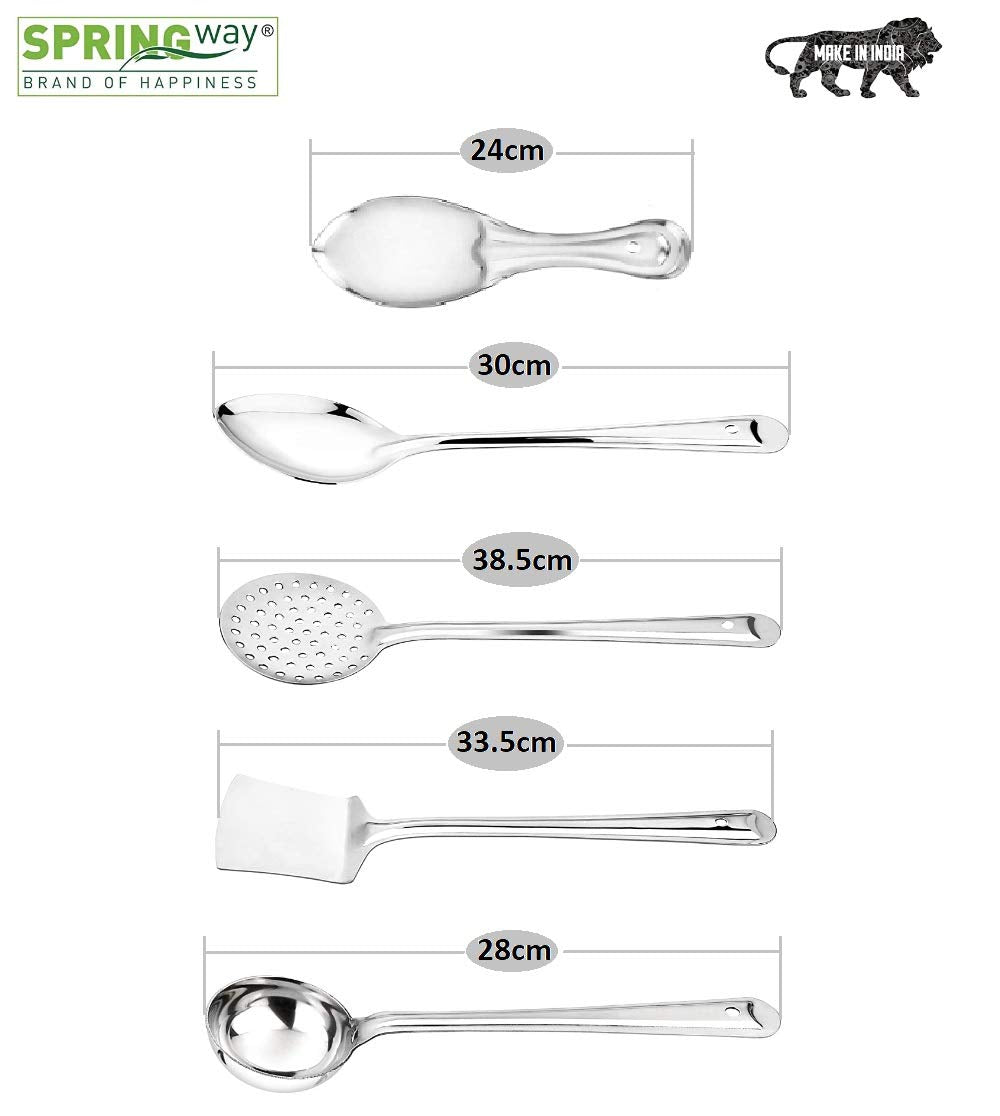 SPRINGWAY - Brand of Happiness | Unique Stainless Steel Cooking & Serving Spoon (Set of 5)