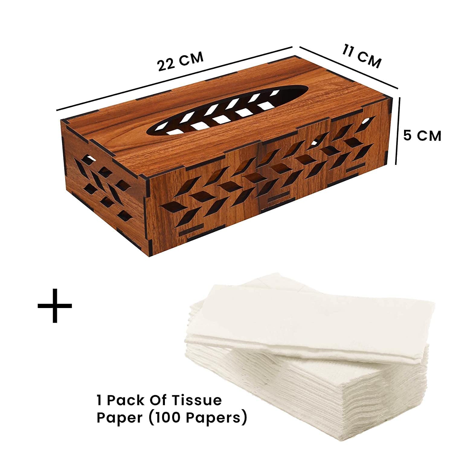 KBR Wooden Tissue Paper Box | Decorative and Stylish Wooden Tissue Holder Stand for Car, Home, Office Desk, Resturant and Cafeteria (Rectangle)