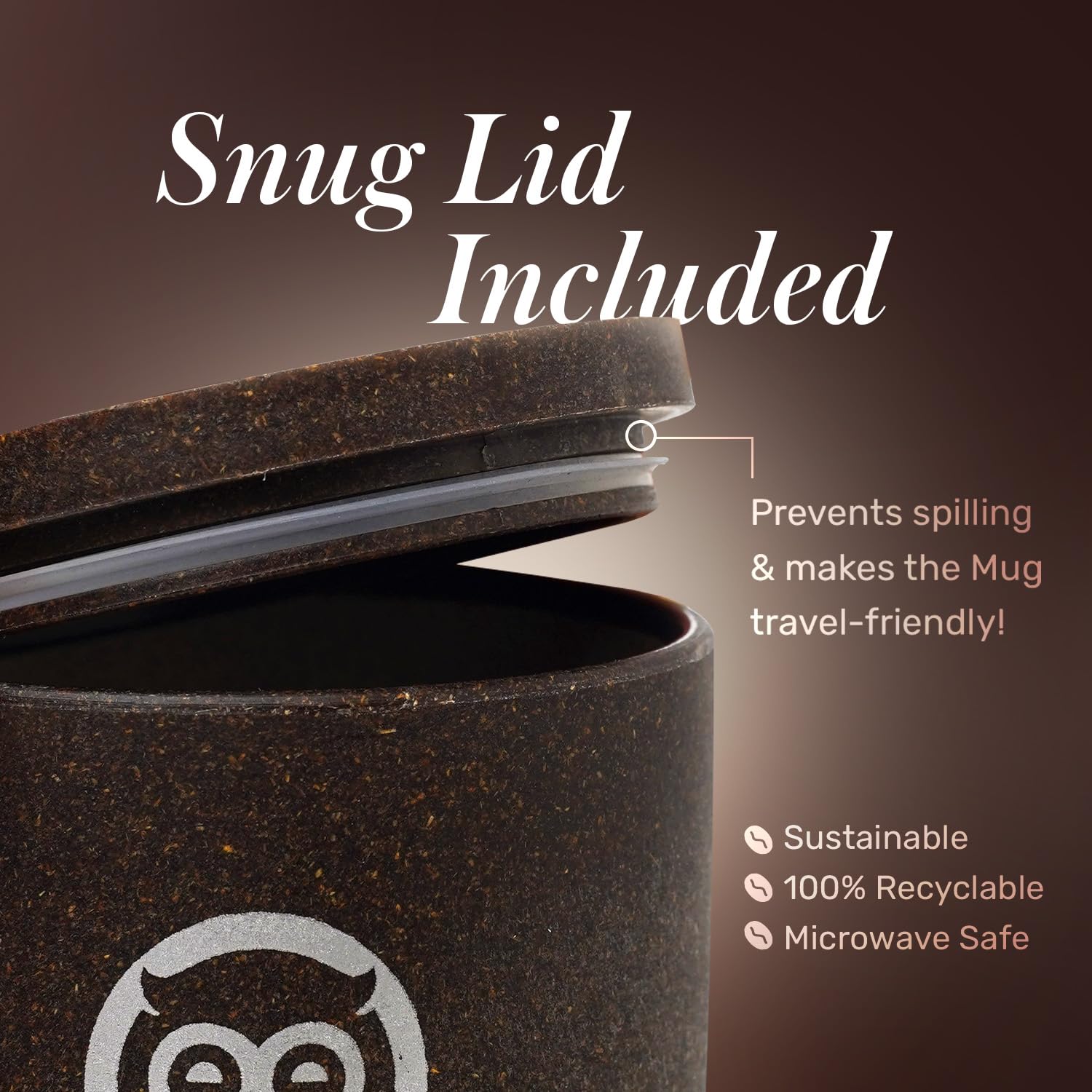 Sleepy Owl Coffee Mug with Lid | Crafted from Used Coffee Grounds | Eco-Friendly & Sustainable Cup | Microwave Safe | Spill Proof | Travel Friendly | Office | Home | Premium Gift | 370ml 1 Piece