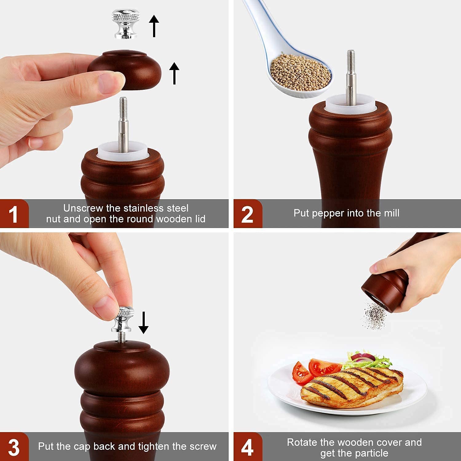 Jamboree 1pc Wooden Spice Salt Pepper Grinder Spice Mills Hand Movement Manual Pepper Mill Kitchen Tools Mill Set Wooden Traditional Pepper Mill (Beige, Pack of 1)