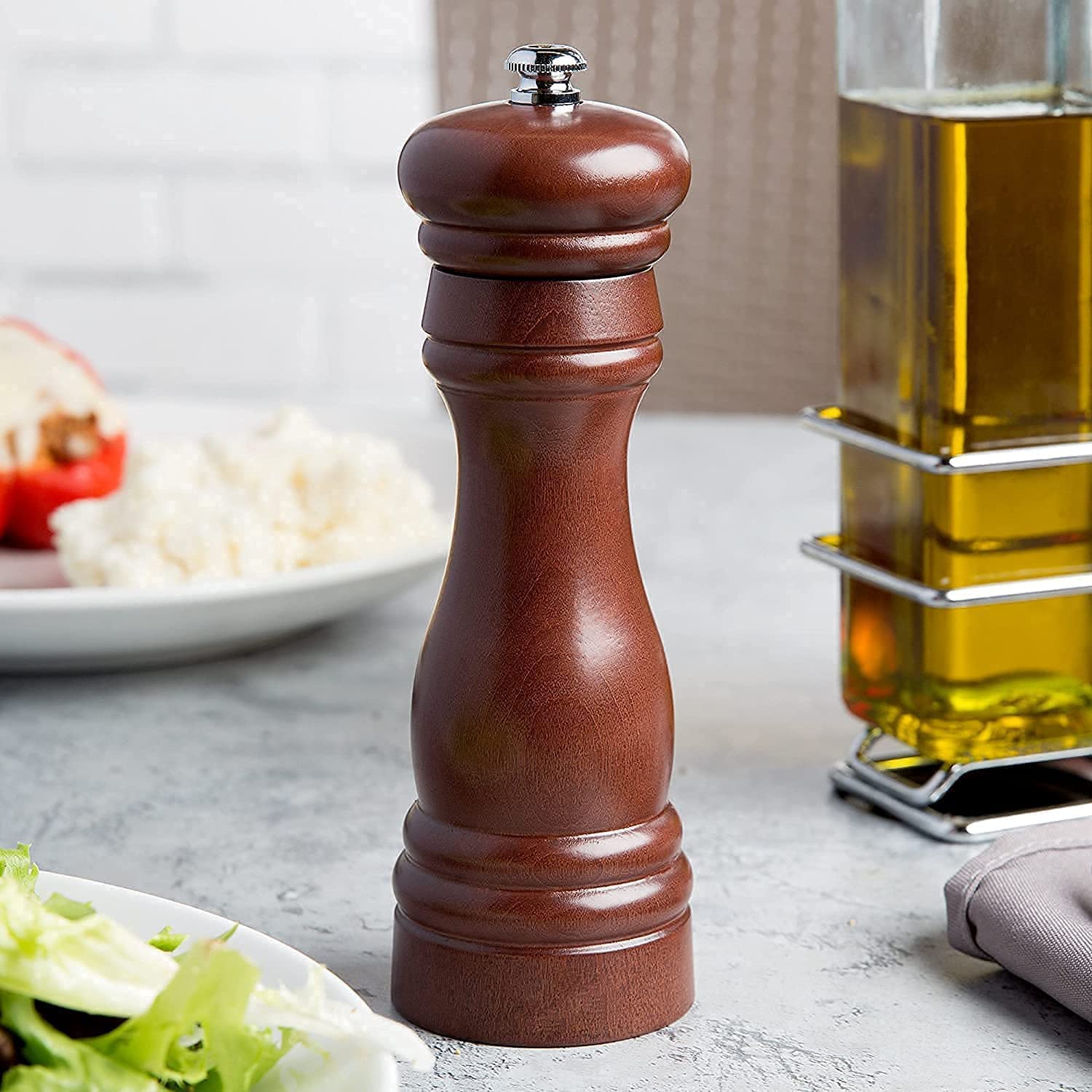 Jamboree 1pc Wooden Spice Salt Pepper Grinder Spice Mills Hand Movement Manual Pepper Mill Kitchen Tools Mill Set Wooden Traditional Pepper Mill (Beige, Pack of 1)