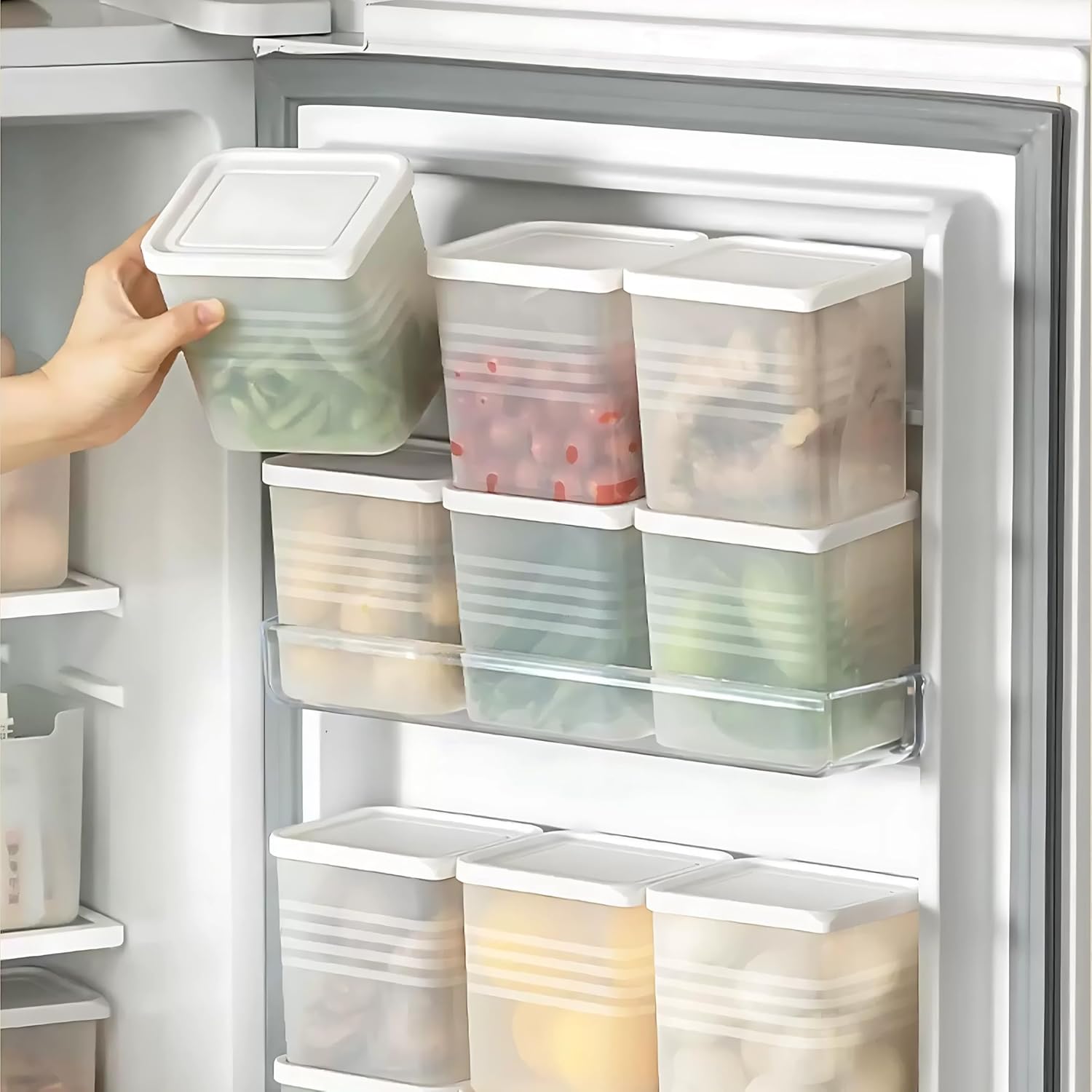 Fridge Storage Containers for Vegetables – 1200 ml (Pack of 6) | Refrigerator Organiser Boxes | Freezer Safe, BPA Free Plastic Fridge Containers | Kitchen Storage Box for Vegetables & Fruits