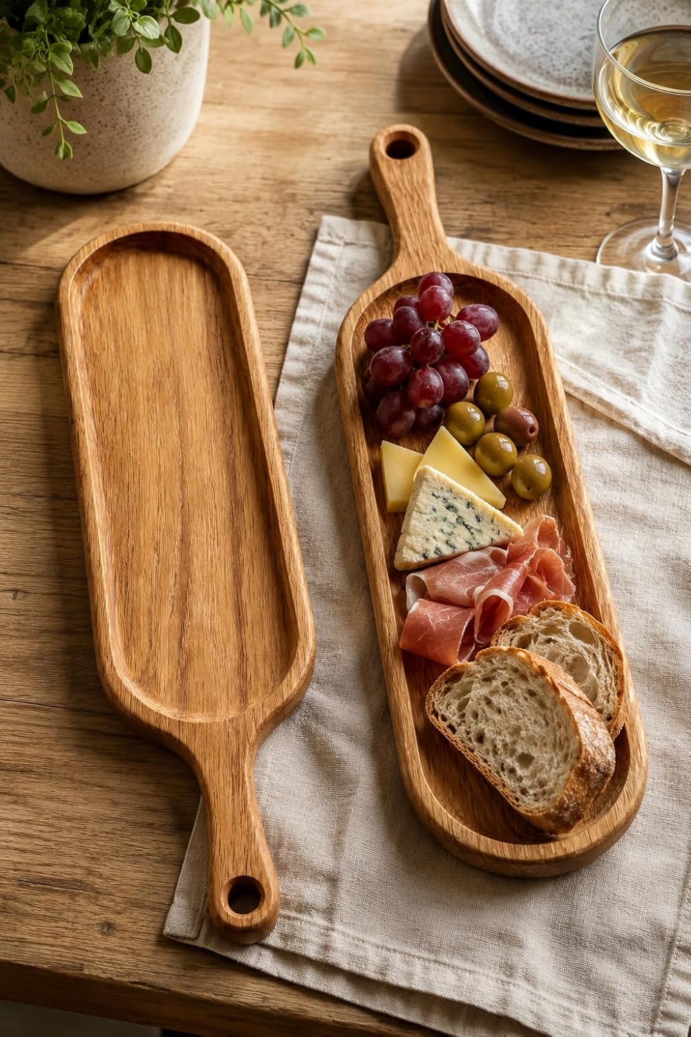 Wooden Serving Tray with Handle Snacks Desserts Tea Coffee Decorative Kitchen Serving Platter for Food Mango Wood Set of 2
