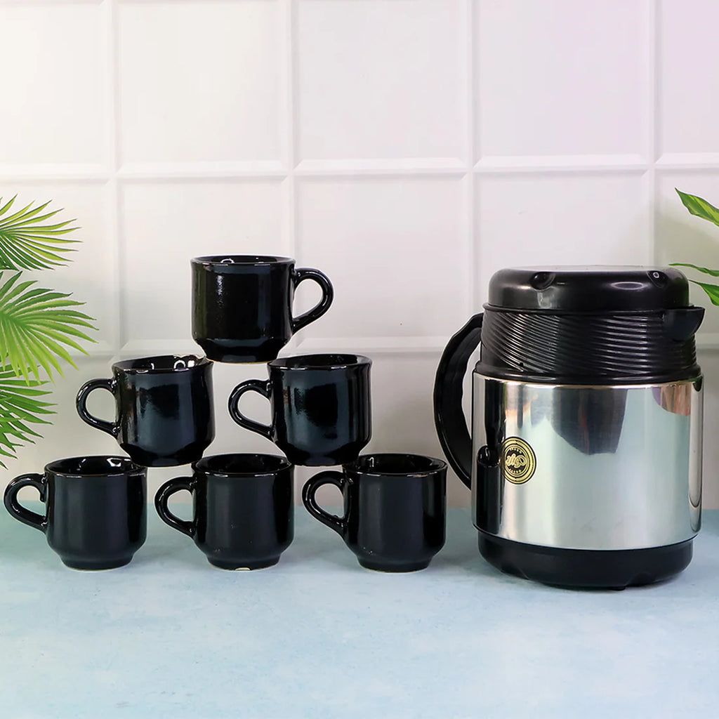 Utensia Insulated Thermos Flask with 6 Ceramic Cups | Premium Tea & Coffee Serving Set