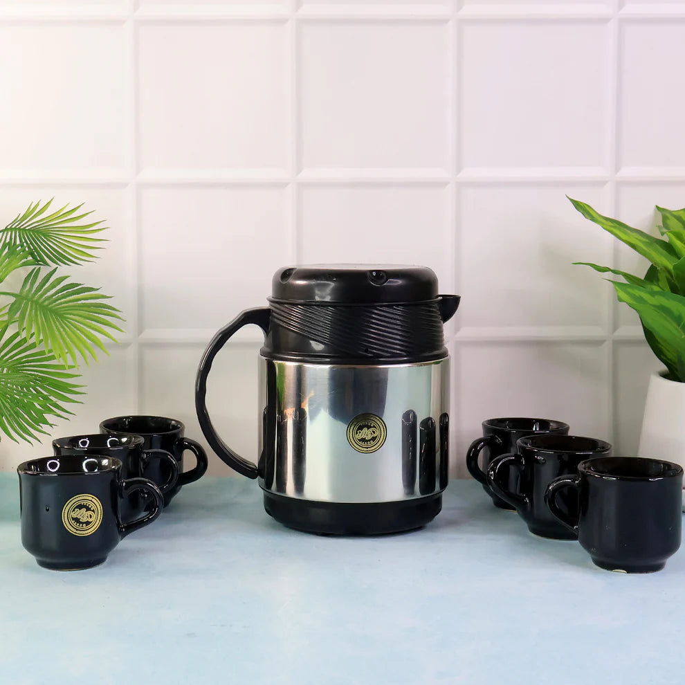 Utensia Insulated Thermos Flask with 6 Ceramic Cups | Premium Tea & Coffee Serving Set